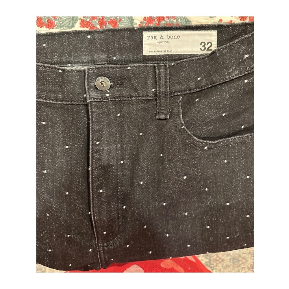 Rag & Bone Fern High-Rise Slim Black Polka Dot Ankle Jeans 32 - Picture 3 of 4